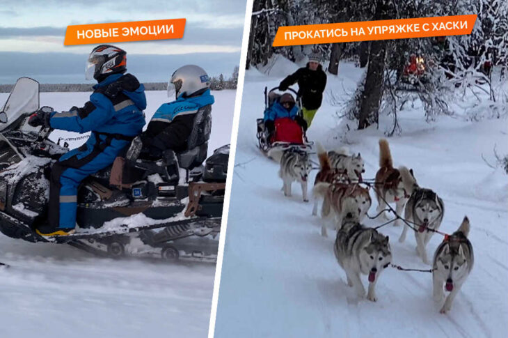 Снегоходный хаски-тур — семейный, лёгкий. 20 км